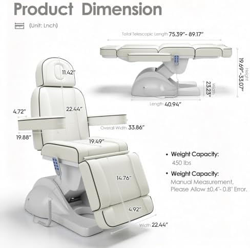 TooMiMo 3-Motor Electric Facial Bed — Esthetician & Tattoo