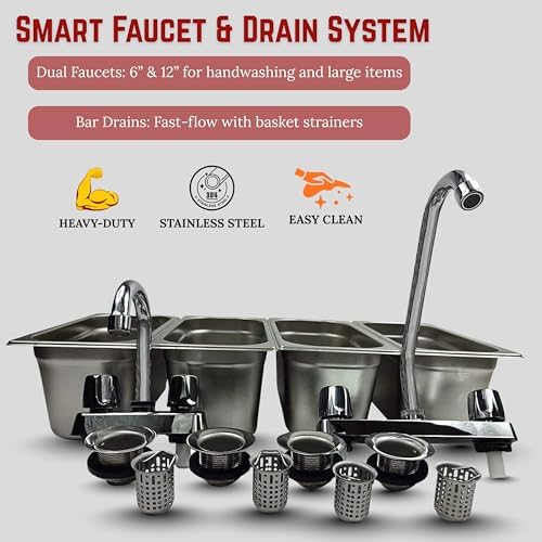 TooMiMo Drop-In 4-Compartment Stainless Sink Set