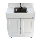 Single Basin Self Contained Portable Sink – WHITE Wood Cabinet PSW-007M-W