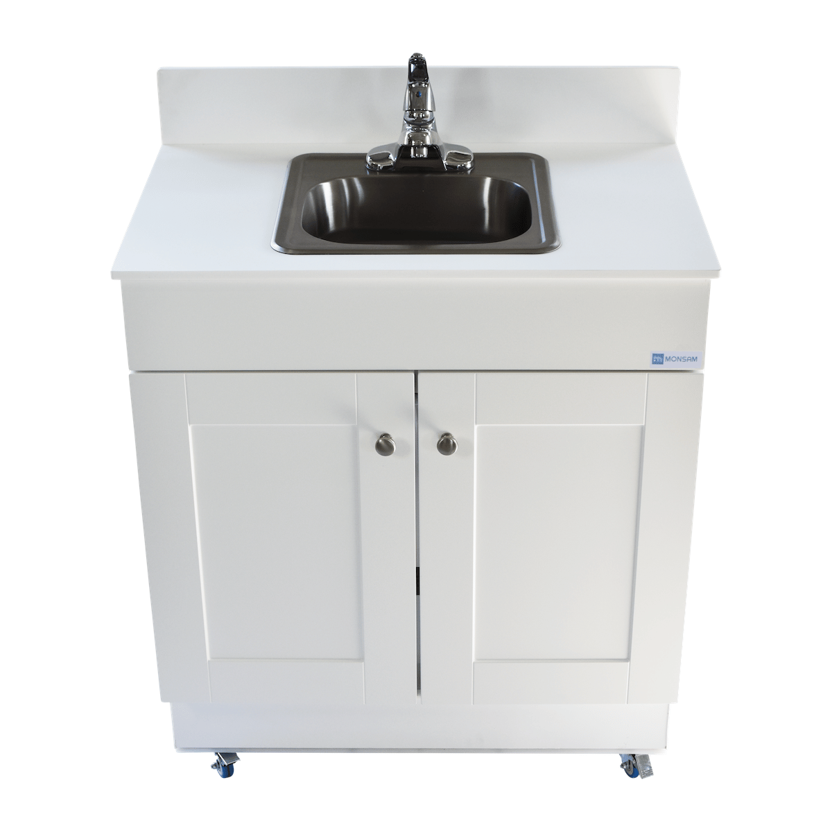 Single Basin Self Contained Portable Sink – WHITE Wood Cabinet PSW-007M-W