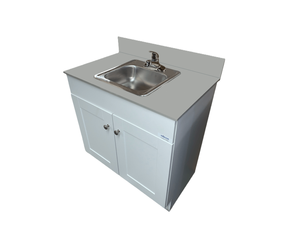 Single Basin Self Contained Portable Sink – WHITE Wood Cabinet PSW-007M-W