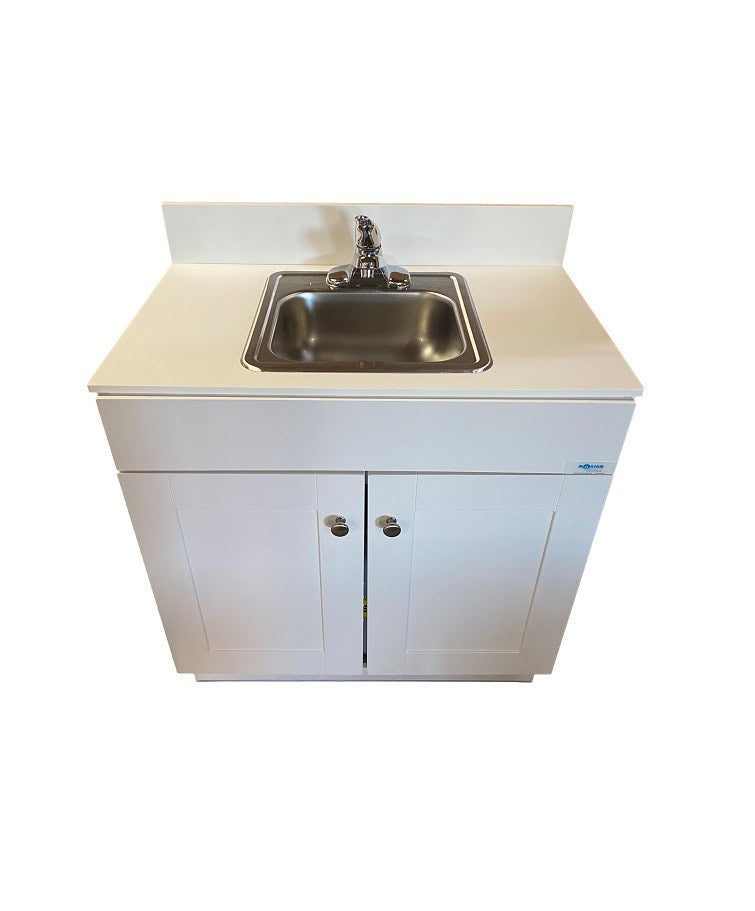 Single Basin Self Contained Portable Sink – WHITE Wood Cabinet PSW-007M-W