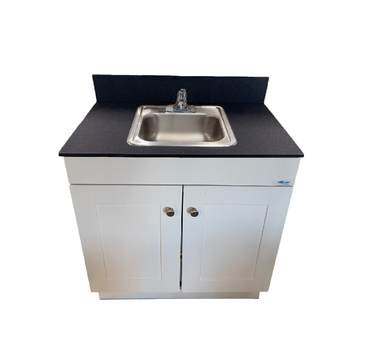 Single Basin Self Contained Portable Sink – WHITE Wood Cabinet PSW-007M-W
