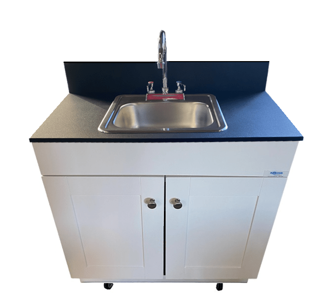 Single Basin Self Contained Portable Sink – WHITE Wood Cabinet PSW-007M-W