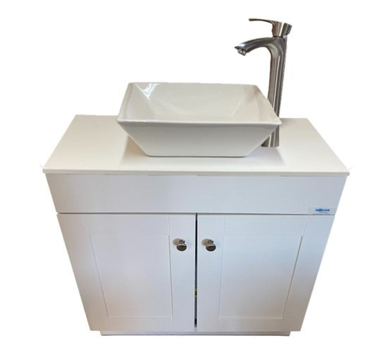 Single Basin Self Contained Portable Sink – WHITE Wood Cabinet PSW-007M-W