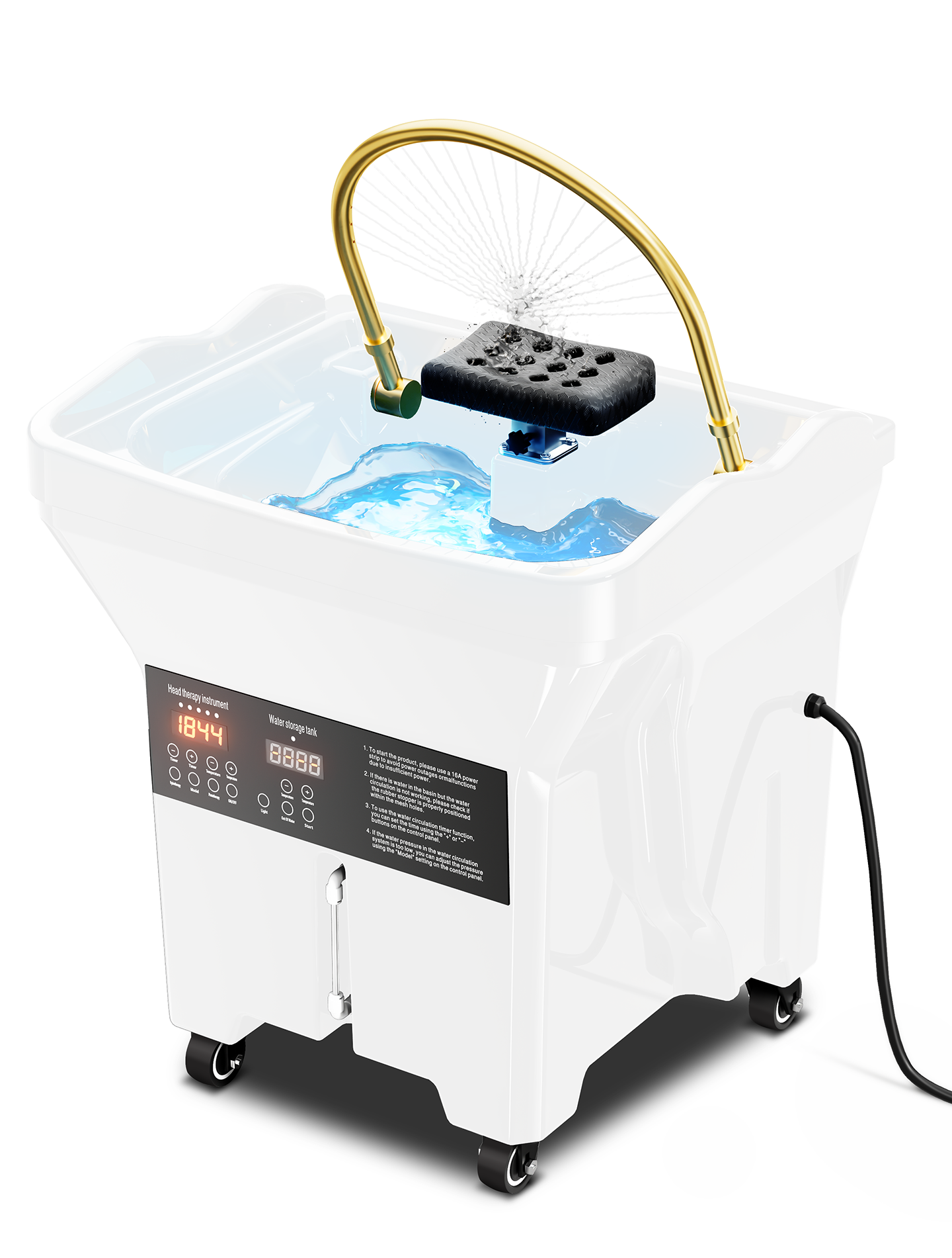 TooMiMo Pro commercial head spa station, white, gold arched fan showerhead and dual digital display