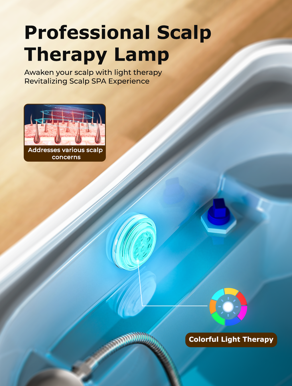Professional scalp therapy colorful light on TooMiMo Pro head spa
